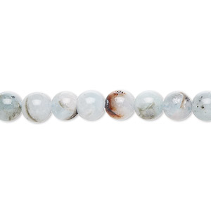 Bead, aquamarine (heated), 5-6mm round with 0.6-1mm hole, D grade, Mohs hardness 7-1/2 to 8. Sold per 15-inch strand.