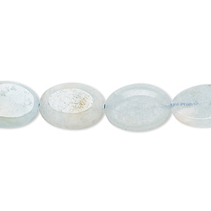Bead, aquamarine (heated), 12x9mm-16x12mm flat oval with 0.4-1.4mm hole, D grade, Mohs hardness 7-1/2 to 8. Sold per 15-inch strand.