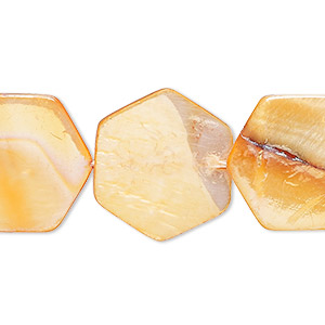 Bead, mother-of-pearl shell (dyed), orange AB, 20x18mm-20x19mm flat hexagon with 0.6-0.8mm hole, Mohs hardness 3-1/2. Sold per 15-inch strand.