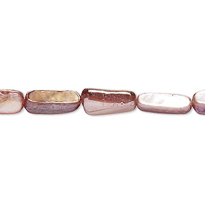 Bead, mother-of-pearl shell (dyed), brown AB, 11x4mm-12x7mm rounded puffed rectangle with 0.6-0.8mm hole, Mohs hardness 3-1/2. Sold per 15-1/2&quot; to 16&quot; strand.