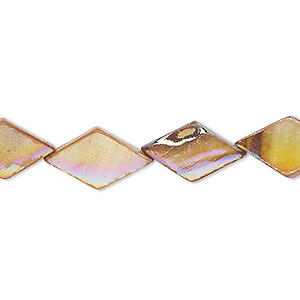 Bead, mother-of-pearl shell (dyed), red-brown AB, 15x9mm-17x10mm flat diamond with 0.6-0.8mm hole, Mohs hardness 3-1/2. Sold per 15-inch strand.