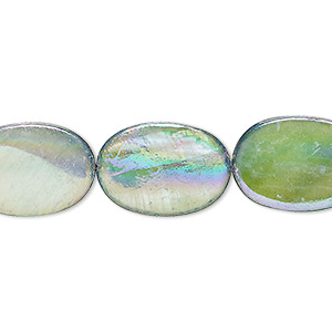 Bead, mother-of-pearl shell (dyed), blue spruce AB, 16x11mm-18x14mm flat oval with 0.6-0.8mm hole, Mohs hardness 3-1/2. Sold per 15-inch strand.