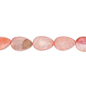 Bead, mother-of-pearl shell (dyed), flamingo AB, 10x7mm-11x8mm flat teardrop with 0.6-0.8mm hole, Mohs hardness 3-1/2. Sold per 15-inch strand.