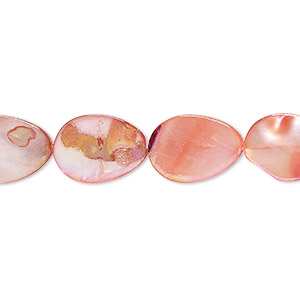 Bead, mother-of-pearl shell (dyed), flamingo AB, 13x10mm-14x10mm flat teardrop with 0.6-0.8mm hole, Mohs hardness 3-1/2. Sold per 15-inch strand.