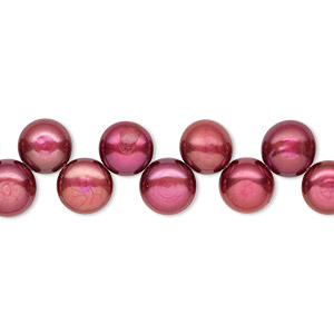 Pearl, cultured freshwater (dyed), magenta, 6-7mm top-drilled flat-sided round with 0.4-0.5mm hole, B- grade, Mohs hardness 2-1/2 to 4. Sold per 14-inch strand.