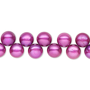 Pearl, cultured freshwater (dyed), mulberry, 6-7mm top-drilled flat-sided round with 0.4-0.5mm hole, B- grade, Mohs hardness 2-1/2 to 4. Sold per 14-inch strand.