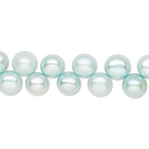 Pearl, cultured freshwater (dyed), teal green, 6-7mm top-drilled flat-sided round with 0.4-0.5mm hole, C- grade, Mohs hardness 2-1/2 to 4. Sold per 14-inch strand.