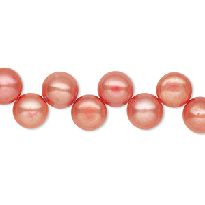 Pearl, cultured freshwater (dyed), tulip, 7-8mm top-drilled flat-sided round with 0.4-0.5mm hole, C- grade, Mohs hardness 2-1/2 to 4. Sold per 14-inch strand.