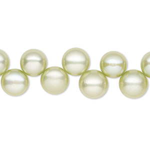 Pearl, cultured freshwater (dyed), aloe, 7-9mm top-drilled flat-sided round with 0.4-0.5mm hole, C- grade, Mohs hardness 2-1/2 to 4. Sold per 14-inch strand.