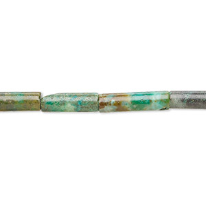 Bead, turquoise (dyed / stabilized), green-brown, 10x4mm-20x4mm round tube with 0.8-1.1mm hole, C- grade, Mohs hardness 5 to 6. Sold per 15-1/2&quot; to 16&quot; strand.