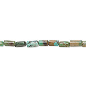 Bead, turquoise (dyed / stabilized), green-brown, 4x3mm-7x4mm round tube with 1.8-1.1mm hole, C- grade, Mohs hardness 5 to 6. Sold per 15-1/2&quot; to 16&quot; strand.