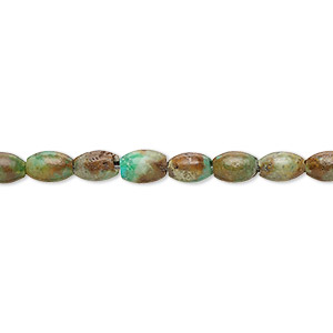 Bead, turquoise (dyed / stabilized), green-brown, 5x4mm-6x5mm oval with 0.8-1.1mm hole, C- grade, Mohs hardness 5 to 6. Sold per 15-1/2&quot; to 16&quot; strand.