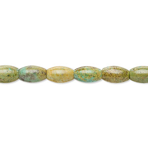 Bead, turquoise (dyed / stabilized), green-brown, 8x5mm oval with 0.8-1.1mm hole, C- grade, Mohs hardness 5 to 6. Sold per 15-nich strand.