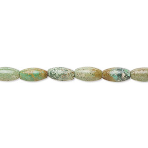 Bead, turquoise (dyed / stabilized), green-brown, 8x4mm-9x4mm oval with 0.8-1.1mm hole, C- grade, Mohs hardness 5 to 6. Sold per 15-inch strand.