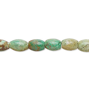 Bead, turquoise (dyed / stabilized), green-brown, 8x6mm-10x7mm oval with 0.8-1.1mm hole, C- grade, Mohs hardness 5 to 6. Sold per 15-inch strand.