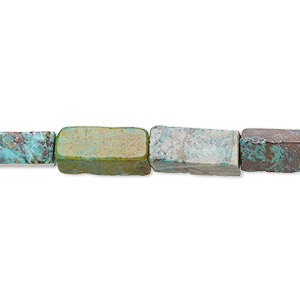 Bead, turquoise (dyed / stabilized), blue-green, 12x5mm-15x6mm square tube with 0.8-1.1, C- grade, Mohs hardness 5 to 6. Sold per 15-inch strand.