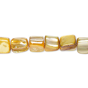 Bead, mother-of-pearl shell (dyed), dark yellow AB, 8x7mm-10x7mm uneven triangular tube with 0.6-0.8mm hole, Mohs hardness 3-1/2. Sold per 15-inch strand.
