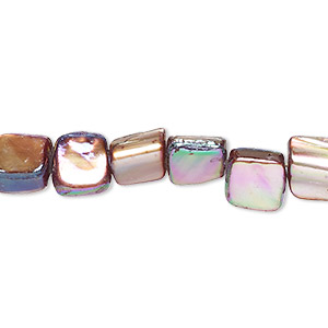 Bead, mother-of-pearl shell (dyed), dark red-brown AB, 8x5mm-10x8mm uneven triangular tube with 0.6-0.8mm hole, Mohs hardness 3-1/2. Sold per 15-inch strand.