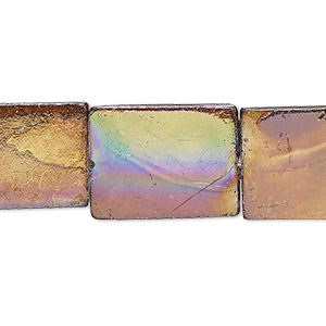 Bead, mother-of-pearl shell (dyed), dark brown AB, 20x15mm-21x15mm flat rectangle with 0.6-0.8mm hole, Mohs hardness 3-1/2. Sold per 15-1/2&quot; to 16&quot; strand.