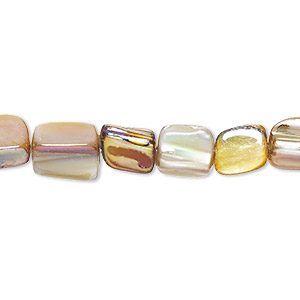 Bead, mother-of-pearl shell (dyed), multicolored AB, 7x6mm-11x8mm uneven triangular tube with 0.6-0.8mm hole, Mohs hardness 3-1/2. Sold per 15-inch strand.