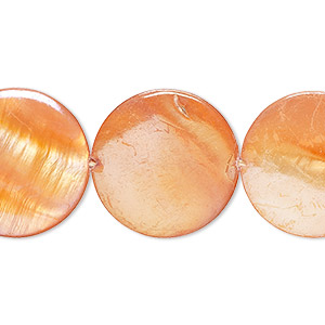 Bead, mother-of-pearl shell (dyed), burnt orange AB, 20mm puffed flat round with 0.6-0.8mm hole, Mohs hardness 3-1/2. Sold per 15-inch strand.