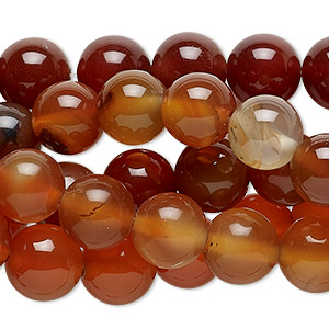 Bead, red agate (dyed / heated), 10mm round, C grade, Mohs hardness 6-1/2 to 7. Sold per pkg of (5) 14-inch strands.