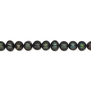 Pearl, cultured freshwater (dyed), dark iris green, 4-5mm semi-round with 0.4-0.6mm hole, C grade, Mohs hardness 2-1/2 to 4. Sold per 15-1/2&quot; to 16&quot; strand.