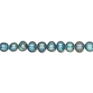 Pearl, cultured freshwater (dyed), teal, 4-5mm semi-round with 0.4-0.6mm hole, C grade, Mohs hardness 2-1/2 to 4. Sold per 15-inch strand.