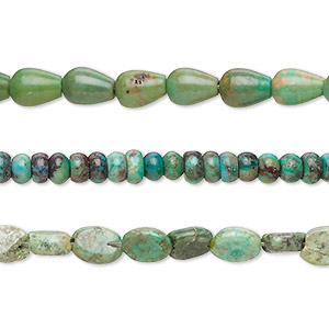 Bead mix, turquoise (dyed / stabilized), mixed colors, 4x2mm-7x5mm mixed shapes with 0.8-1.1mm hole, C- grade, Mohs hardness 5 to 6. Sold per pkg of (3) 15-inch strands.