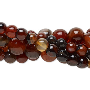 Bead mix, red agate and black agate (dyed / heated), 5-9mm round, C grade, Mohs hardness 6-1/2 to 7. Sold per pkg of (5) 14-inch strands.