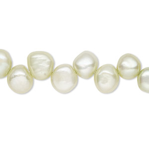 Pearl, cultured freshwater (dyed), aloe, 7-8mm top-drilled flat-sided potato with 0.4-0.5mm hole, D grade, Mohs hardness 2-1/2 to 4. Sold per 14-inch strand.