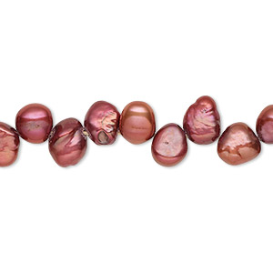 Pearl, cultured freshwater (dyed), cranberry, 6-7mm top-drilled flat-sided potato with 0.4-0.5mm hole, D grade, Mohs hardness 2-1/2 to 4. Sold per 14-inch strand.