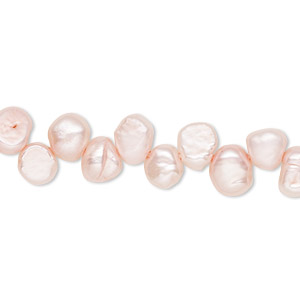 Pearl, cultured freshwater (dyed), blush, 7x6mm-8x7mm top-drilled flat-sided rice with 0.4-0.5mm hole, D grade, Mohs hardness 2-1/2 to 4. Sold per 14-inch strand.