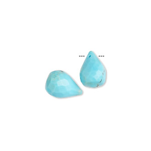 Bead mix, turquoise (dyed / stabilized), blue, 10x6mm-13x8mm hand-cut top-drilled faceted teardrop with 0.8-1.1mm hole, B- grade, Mohs hardness 5 to 6. Sold per pkg of 2.