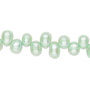Pearl, cultured freshwater (dyed), teal green, 6x5mm-9x6mm top-drilled rice with 0.4-0.5mm hole, D grade, Mohs hardness 2-1/2 to 4. Sold per 14-inch strand.