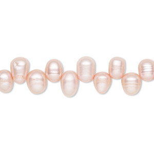 Pearl, cultured freshwater (dyed), blush, 6x5mm-10x6mm top-drilled rice with 0.4-0.5mm hole, D grade, Mohs hardness 2-1/2 to 4. Sold per 14-inch strand.