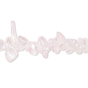 Bead, glass, translucent light pink AB, medium chip with 0.6-0.8mm hole. Sold per 32-inch strand, approximately 290-320 beads.