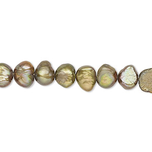 Pearl, cultured freshwater (dyed), antique brass, 5-7mm flat-sided potato with 0.4-0.5mm hole, D grade, Mohs hardness 2-1/2 to 4. Sold per 15-inch strand.