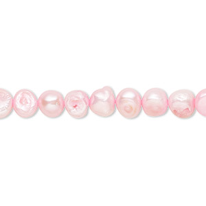 Pearl, cultured freshwater (dyed), blush, 5-6mm flat-sided potato with 0.4-0.6mm hole, D grade, Mohs hardness 2-1/2 to 4. Sold per 15-inch strand.
