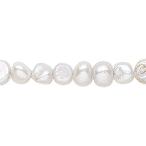 Pearl, cultured freshwater (dyed), soft blue-grey, 6-7mm flat-sided potato with 0.4-0.6mm hole, D grade, Mohs hardness 2-1/2 to 4. Sold per 15-inch strand.