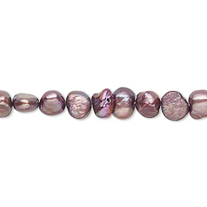 Pearl, cultured freshwater (dyed), orchid, 5-6mm flat-sided potato with 0.4-0.6mm hole, D grade, Mohs hardness 2-1/2 to 4. Sold per 15-inch strand.