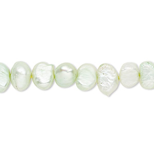 Pearl, cultured freshwater (dyed), light shamrock, 6-7mm flat-sided potato with 0.4-0.6mm hole, D grade, Mohs hardness 2-1/2 to 4. Sold per 15-inch strand.