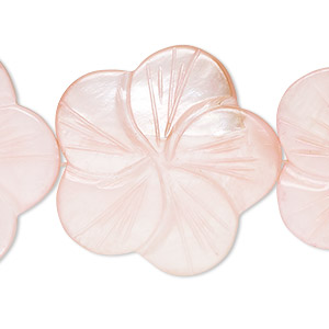 Bead, mother-of-pearl shell (dyed), light pink, 29x28mm-31x30mm carved flat flower, 0.6-0.8mm hole, Mohs hardness 3-1/2. Sold per 15-inch strand.