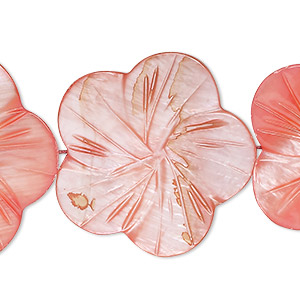 Bead, mother-of-pearl shell (dyed), flamingo red, 29x28mm-31x30mm carved flat flower, 0.6-0.8mm hole, Mohs hardness 3-1/2. Sold per 15-inch strand.