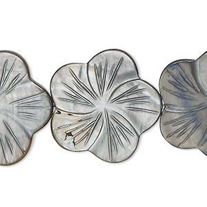 Bead, mother-of-pearl shell (dyed), steel blue, 24x23mm-26x25mm carved flat flower with 0.6-0.8mm hole, Mohs hardness 3-1/2. Sold per 15-inch strand.
