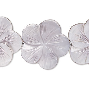 Bead, mother-of-pearl shell (dyed), light grey, 24x23mm-26x25mm carved flat flower with 0.6-0.8mm hole, Mohs hardness 3-1/2. Sold per 15-1/2&quot; to 16&quot; strand.