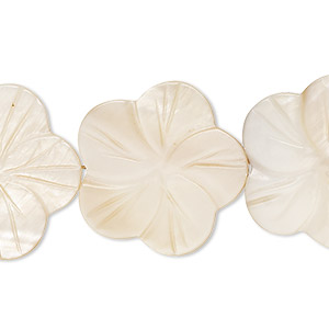 Bead, mother-of-pearl shell (dyed), tan, 24x23mm-26x25mm carved flat flower with 0.6-0.8mm hole, Mohs hardness 3-1/2. Sold per 15-inch strand.