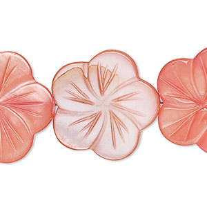 Bead, mother-of-pearl shell (dyed), flamingo red, 24x23mm-26x25mm carved flat flower with 0.6-0.8mm hole, Mohs hardness 3-1/2. Sold per 15-inch strand.