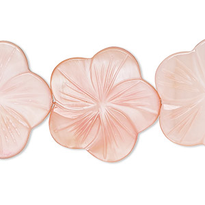 Bead, mother-of-pearl shell (dyed), light pink, 24x23mm-26x25mm carved flat flower with 0.6-0.8mm hole, Mohs hardness 3-1/2. Sold per 15-1/2&quot; to 16&quot; strand.