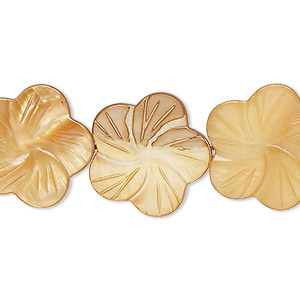Bead, mother-of-pearl shell (dyed), dark gold, 18x17mm-22x21mm carved flat flower with 0.6-0.8mm hole, Mohs hardness 3-1/2. Sold per 15-1/2&quot; to 16&quot; strand.